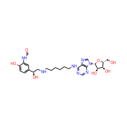 O=CNc1cc([C@H](O)CNCCCCCCNc2ncnc3c2ncn3[C@@H]2O[C@H](CO)[C@@H](O)[C@H]2O)ccc1O ZINC000042890472