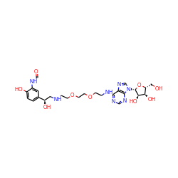 O=CNc1cc([C@H](O)CNCCOCCOCCNc2ncnc3c2ncn3[C@@H]2O[C@H](CO)[C@@H](O)[C@H]2O)ccc1O ZINC000049878657