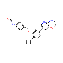 O=CNc1ccc(COc2c(C3CCC3)ccc(-c3cnc4c(c3)OCCN4)c2F)cc1 ZINC000218399935