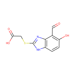 O=Cc1c(O)ccc2[nH]c(SCC(=O)O)nc12 ZINC000199613611