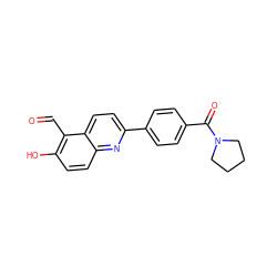 O=Cc1c(O)ccc2nc(-c3ccc(C(=O)N4CCCC4)cc3)ccc12 ZINC000221063776