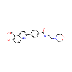 O=Cc1c(O)ccc2nc(-c3ccc(C(=O)NCCN4CCOCC4)cc3)ccc12 ZINC000221063335