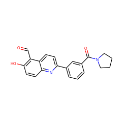 O=Cc1c(O)ccc2nc(-c3cccc(C(=O)N4CCCC4)c3)ccc12 ZINC000221063872