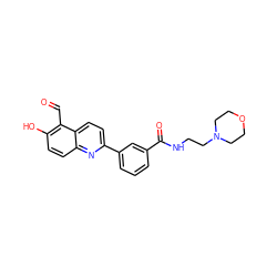 O=Cc1c(O)ccc2nc(-c3cccc(C(=O)NCCN4CCOCC4)c3)ccc12 ZINC000221063521