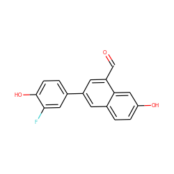 O=Cc1cc(-c2ccc(O)c(F)c2)cc2ccc(O)cc12 ZINC000013645123