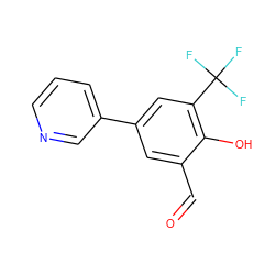 O=Cc1cc(-c2cccnc2)cc(C(F)(F)F)c1O ZINC000169699614