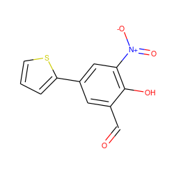 O=Cc1cc(-c2cccs2)cc([N+](=O)[O-])c1O ZINC000169699563