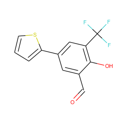 O=Cc1cc(-c2cccs2)cc(C(F)(F)F)c1O ZINC000169699639