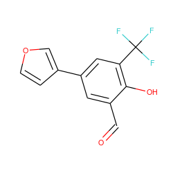 O=Cc1cc(-c2ccoc2)cc(C(F)(F)F)c1O ZINC000169699673