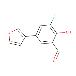 O=Cc1cc(-c2ccoc2)cc(F)c1O ZINC000169699637