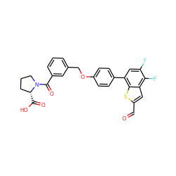 O=Cc1cc2c(F)c(F)cc(-c3ccc(OCc4cccc(C(=O)N5CCC[C@H]5C(=O)O)c4)cc3)c2s1 ZINC000205636307