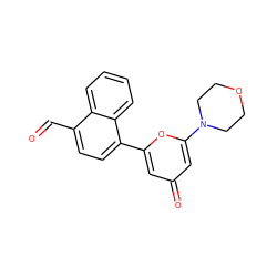 O=Cc1ccc(-c2cc(=O)cc(N3CCOCC3)o2)c2ccccc12 ZINC000101075934