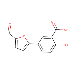 O=Cc1ccc(-c2ccc(O)c(C(=O)O)c2)o1 ZINC000000344894