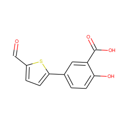 O=Cc1ccc(-c2ccc(O)c(C(=O)O)c2)s1 ZINC000016948122