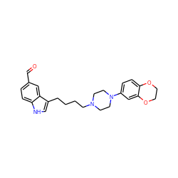 O=Cc1ccc2[nH]cc(CCCCN3CCN(c4ccc5c(c4)OCCO5)CC3)c2c1 ZINC000013582466