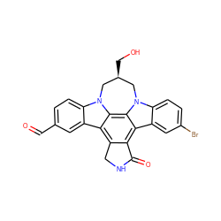 O=Cc1ccc2c(c1)c1c3c(c4c5cc(Br)ccc5n5c4c1n2C[C@@H](CO)C5)C(=O)NC3 ZINC000028819537