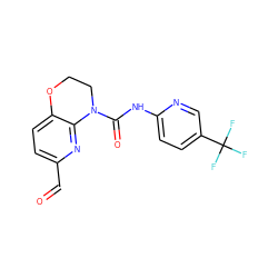 O=Cc1ccc2c(n1)N(C(=O)Nc1ccc(C(F)(F)F)cn1)CCO2 ZINC001772604755