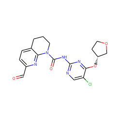 O=Cc1ccc2c(n1)N(C(=O)Nc1ncc(Cl)c(O[C@@H]3CCOC3)n1)CCC2 ZINC001772580851