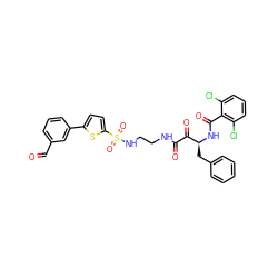 O=Cc1cccc(-c2ccc(S(=O)(=O)NCCNC(=O)C(=O)[C@H](Cc3ccccc3)NC(=O)c3c(Cl)cccc3Cl)s2)c1 ZINC000026472235