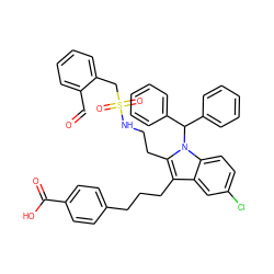 O=Cc1ccccc1CS(=O)(=O)NCCc1c(CCCc2ccc(C(=O)O)cc2)c2cc(Cl)ccc2n1C(c1ccccc1)c1ccccc1 ZINC000049898206