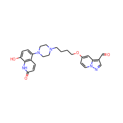 O=Cc1cnn2ccc(OCCCCN3CCN(c4ccc(O)c5[nH]c(=O)ccc45)CC3)cc12 ZINC001772641002