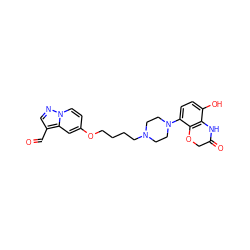 O=Cc1cnn2ccc(OCCCCN3CCN(c4ccc(O)c5c4OCC(=O)N5)CC3)cc12 ZINC001772656709