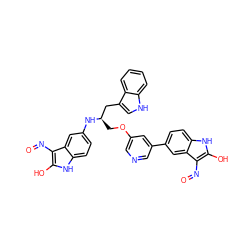 O=Nc1c(O)[nH]c2ccc(N[C@H](COc3cncc(-c4ccc5[nH]c(O)c(N=O)c5c4)c3)Cc3c[nH]c4ccccc34)cc12 ZINC000034803863