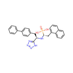 O=P(O)(O)[C@H](Cc1cccc2ccccc12)N[C@H](Cc1ccc(-c2ccccc2)cc1)c1nnn[nH]1 ZINC000084403438