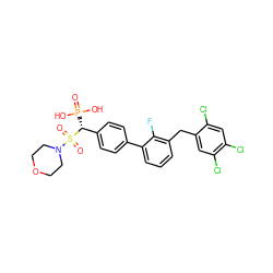 O=P(O)(O)[C@H](c1ccc(-c2cccc(Cc3cc(Cl)c(Cl)cc3Cl)c2F)cc1)S(=O)(=O)N1CCOCC1 ZINC001772626847