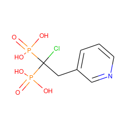 O=P(O)(O)C(Cl)(Cc1cccnc1)P(=O)(O)O ZINC000028866124