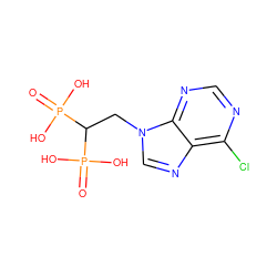 O=P(O)(O)C(Cn1cnc2c(Cl)ncnc21)P(=O)(O)O ZINC000040836037