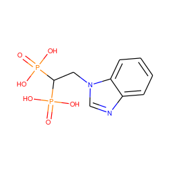 O=P(O)(O)C(Cn1cnc2ccccc21)P(=O)(O)O ZINC000033818248