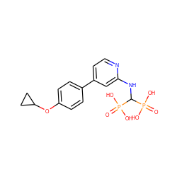 O=P(O)(O)C(Nc1cc(-c2ccc(OC3CC3)cc2)ccn1)P(=O)(O)O ZINC000084730375