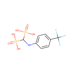 O=P(O)(O)C(Nc1ccc(C(F)(F)F)cc1)P(=O)(O)O ZINC000096286210