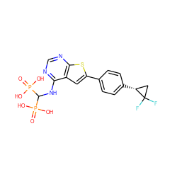 O=P(O)(O)C(Nc1ncnc2sc(-c3ccc([C@@H]4CC4(F)F)cc3)cc12)P(=O)(O)O ZINC000103276794