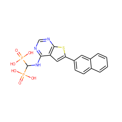 O=P(O)(O)C(Nc1ncnc2sc(-c3ccc4ccccc4c3)cc12)P(=O)(O)O ZINC000095605304