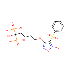 O=P(O)(O)C(O)(CCCCOc1no[n+]([O-])c1S(=O)(=O)c1ccccc1)P(=O)(O)O ZINC000049115993