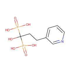 O=P(O)(O)C(O)(CCc1cccnc1)P(=O)(O)O ZINC000001887269