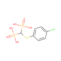 O=P(O)(O)C(Sc1ccc(Cl)cc1)P(=O)(O)O ZINC000001531010