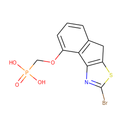 O=P(O)(O)COc1cccc2c1-c1nc(Br)sc1C2 ZINC000045358514