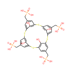 O=P(O)(O)Cc1cc2sc3cc(CP(=O)(O)O)cc(sc4cc(CP(=O)(O)O)cc(sc5cc(CP(=O)(O)O)cc(sc(c1)c2O)c5O)c4O)c3O ZINC000150545429