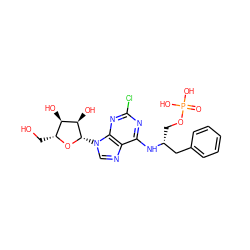 O=P(O)(O)OC[C@H](Cc1ccccc1)Nc1nc(Cl)nc2c1ncn2[C@@H]1O[C@H](CO)[C@@H](O)[C@H]1O ZINC000095554063