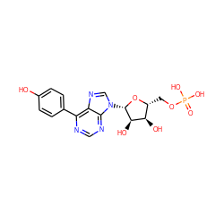 O=P(O)(O)OC[C@H]1O[C@@H](n2cnc3c(-c4ccc(O)cc4)ncnc32)[C@H](O)[C@@H]1O ZINC000299827740