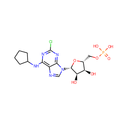 O=P(O)(O)OC[C@H]1O[C@@H](n2cnc3c(NC4CCCC4)nc(Cl)nc32)[C@H](O)[C@@H]1O ZINC000095555027