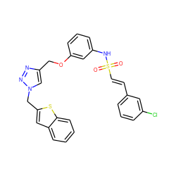 O=S(=O)(/C=C/c1cccc(Cl)c1)Nc1cccc(OCc2cn(Cc3cc4ccccc4s3)nn2)c1 ZINC000072180527