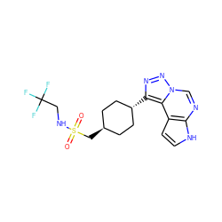 O=S(=O)(C[C@H]1CC[C@H](c2nnn3cnc4[nH]ccc4c23)CC1)NCC(F)(F)F ZINC001772657438