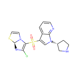 O=S(=O)(C1=C(Cl)N[C@H]2SC=CN12)c1cn([C@@H]2CCNC2)c2ncccc12 ZINC000055646900