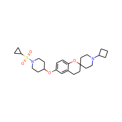 O=S(=O)(C1CC1)N1CCC(Oc2ccc3c(c2)CCC2(CCN(C4CCC4)CC2)O3)CC1 ZINC000084597085