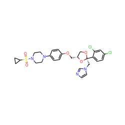 O=S(=O)(C1CC1)N1CCN(c2ccc(OC[C@@H]3CO[C@@](Cn4ccnc4)(c4ccc(Cl)cc4Cl)O3)cc2)CC1 ZINC000219531655