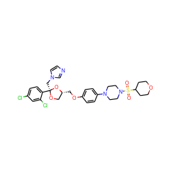 O=S(=O)(C1CCOCC1)N1CCN(c2ccc(OC[C@@H]3CO[C@@](Cn4ccnc4)(c4ccc(Cl)cc4Cl)O3)cc2)CC1 ZINC000212361253